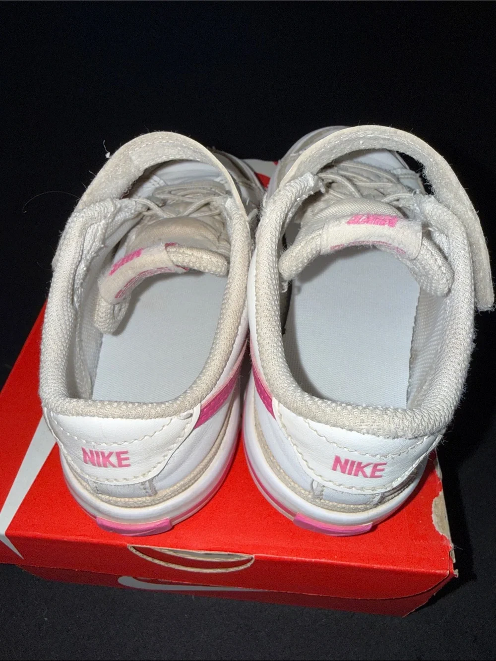 Nike Kids White Sneakers with Pink Swoosh